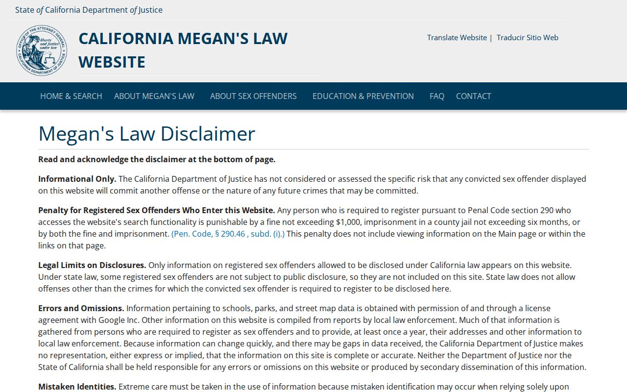 Dinuba residents directory view of California Megan's Law registry