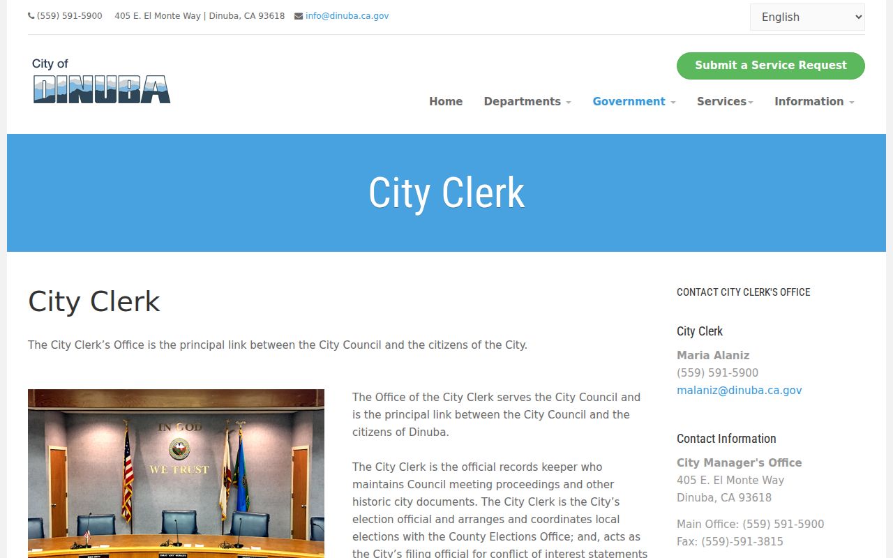 Dinuba residents directory view of the Dinuba City Clerk records page