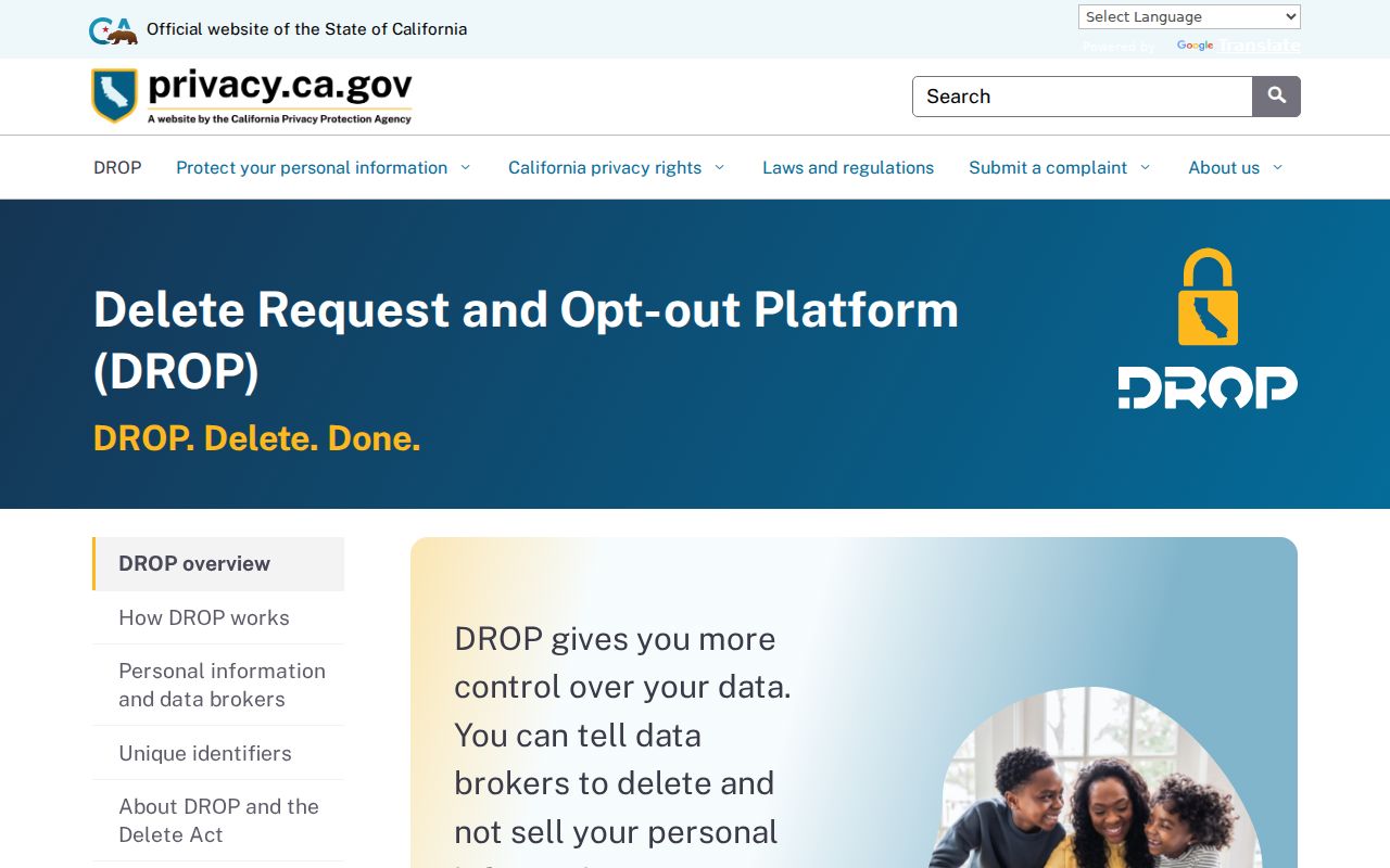 Dinuba neighbors California DROP data-broker privacy action