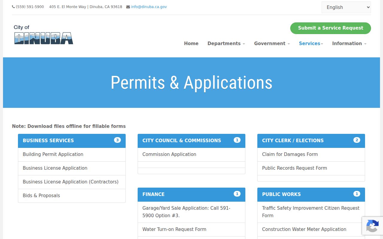 Dinuba street directory view of Dinuba permits and applications